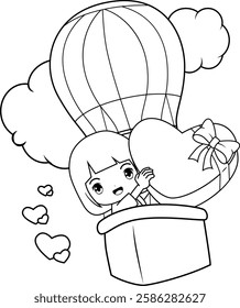 Valentine Day Coloring Page with cute girl