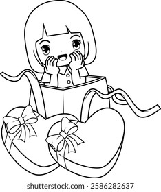 Valentine Day Coloring Page with cute girl