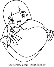Valentine Day Coloring Page with cute girl