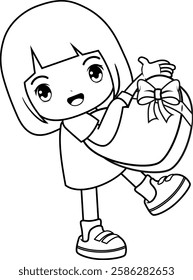 Valentine Day Coloring Page with cute girl