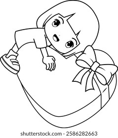 Valentine Day Coloring Page with cute girl