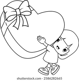 Valentine Day Coloring Page with cute girl