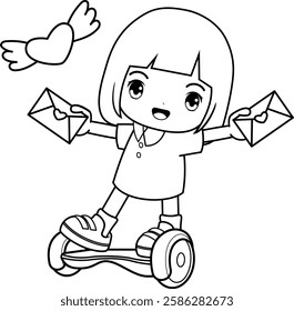 Valentine Day Coloring Page with cute girl