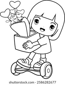 Valentine Day Coloring Page with cute girl