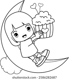 Valentine Day Coloring Page with cute girl