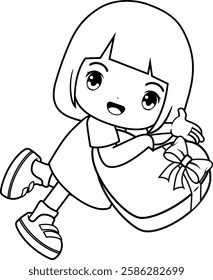 Valentine Day Coloring Page with cute girl