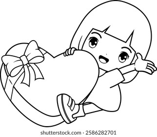 Valentine Day Coloring Page with cute girl