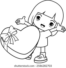 Valentine Day Coloring Page with cute girl