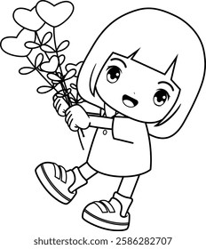 Valentine Day Coloring Page with cute girl