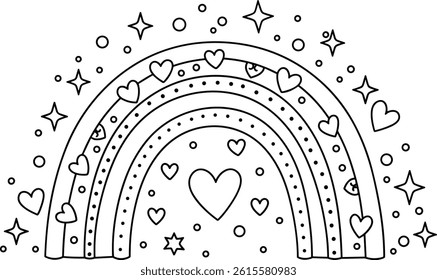 valentine day coloring page, rainbow and hearts. you can print it on standard 