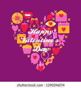 Valentine day concept banner with love icons in flat style