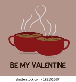 Valentine day concept with two cups of coffee. Vector illustration.