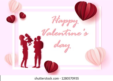 Valentine day concept,Heart air balloon made origami float over pink background,Valentine day concept,Paper art style.