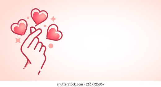 valentine day copy space vector illustration. mini i love you hand clip art in pink color ,korean heart finger i love you sign icon vector. I heart you banner design.