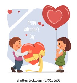 Valentine day. Couple with big red hearts for your design