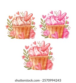 Valentine Day cupcake design vector illustration, Happy Valentine Day vector, cupcake design