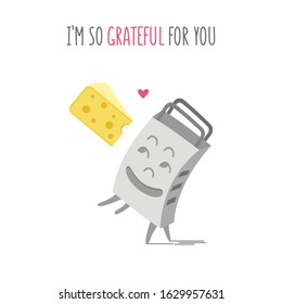 Valentine day cute friendship romance vector greeting card. Funny grater cartoon. Holioday party poster background. Love inspired printable Valentines card. Romantic loved phrase graphic illustration