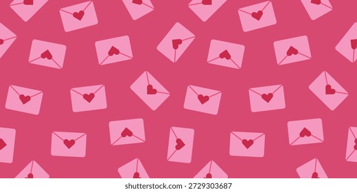 Valentine Day Cute Seamless Pattern with Love Envelopes on pink background