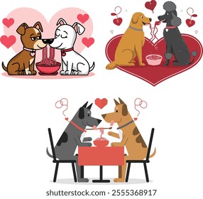 valentine day date dog vector. romantic seen of two adorable dog illustration