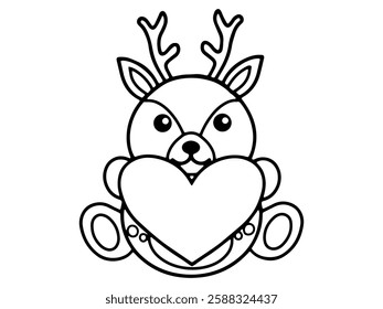Valentine Day Deer Holding Heart Black and White