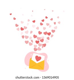 Valentine day design concept with love letter and heartы fly out of it. Vector illustration.