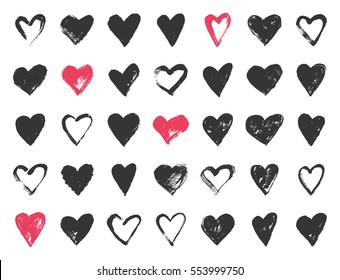 Valentine day doodle hearts. Hand drawn hearts brushes for wedding and valentine cards.