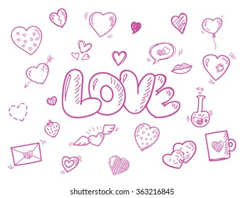 Valentine day doodle vector items. EPS 10