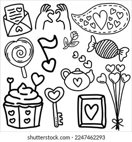 Valentine day doodles element vector illustration, Love doodle art vector illustration, for sticker set, decoration or graphic design element, valentine doodle elemen cartoon, cute element design