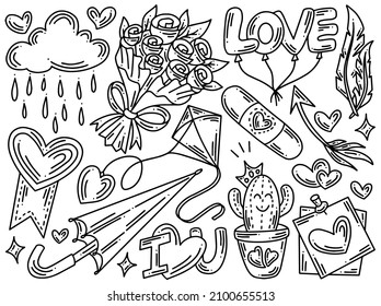 Doodle de la colección de elementos de San Valentín
