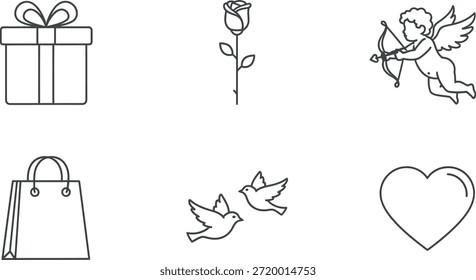 Elementos del día de San Valentín fijados para regalo y amor