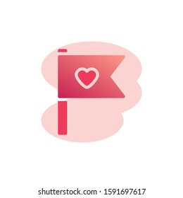 Valentine day flag flat icon, vector sign, Flag with heart colorful pictogram isolated on white. Symbol, logo illustration. Flat style design