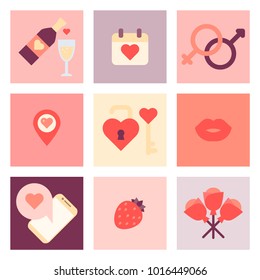 Valentine Day Flat Icon Set