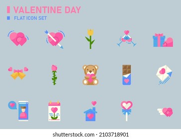 Valentinstag flach Symbol Set.