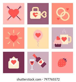 Valentine Day Flat Icon Set