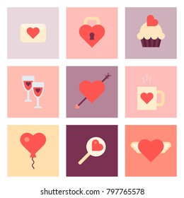 Valentine Day Flat Icon Set