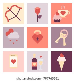 Valentine Day Flat Icon Set