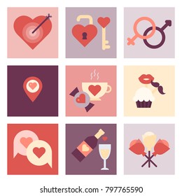 Valentine Day Flat Icon Set