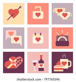Valentine Day Flat Icon Set