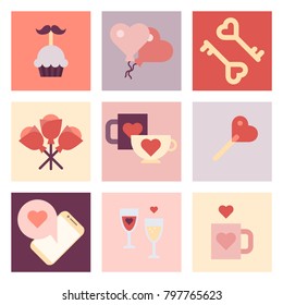 Valentine Day Flat Icon Set