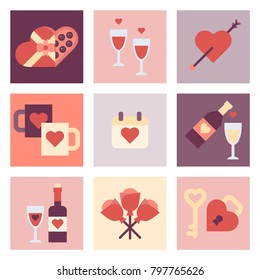 Valentine Day Flat Icon Set