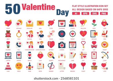 Valentine Day Flat Style Icon Set