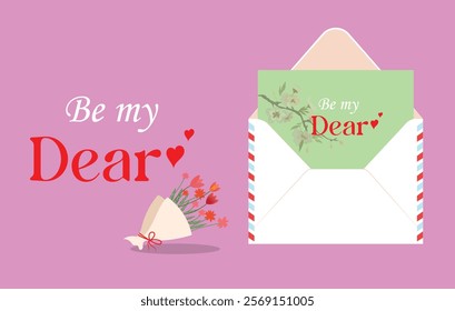 Valentine day Floral love letter with a flower bouquet vector illustration