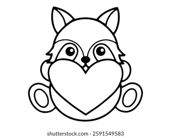 Valentine Day Fox Holding Heart Black and White