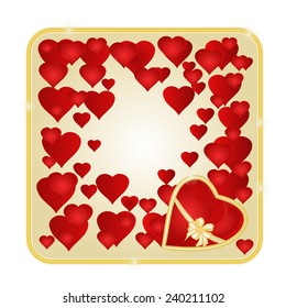 Valentine day frame of heart with ribbon gold background place for text vector illustration 