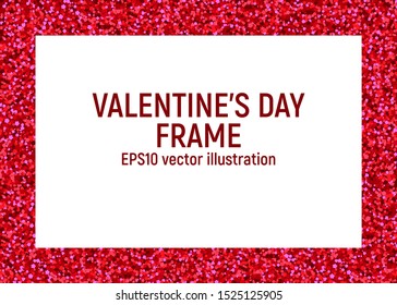 Valentine day frame. Pink Spangle. Vector illustration. Glitter card invitation