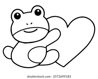 Valentine Day Frog Holding Heart Black and White