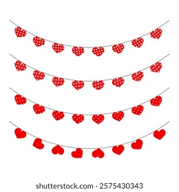 Valentine day garland pennant, holiday hearts banner, garlands heart, pennants bunting, romantic paper album with garlands, vector of festival hanging romance illustration