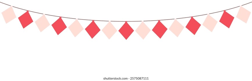 Valentine day garland of pink colour rhombus on white background.Vector illustration for valentines day, poster and wedding concept.