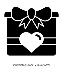 Valentine day gift box solid icon. Present vector illustration isolated on white. Love gift glyph style design, designed for web and app. Eps 10