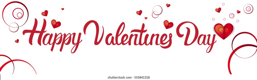 Valentine Day Gift Card Holiday Love Heart Shape Banner With Copy Space Flat Vector Illustration